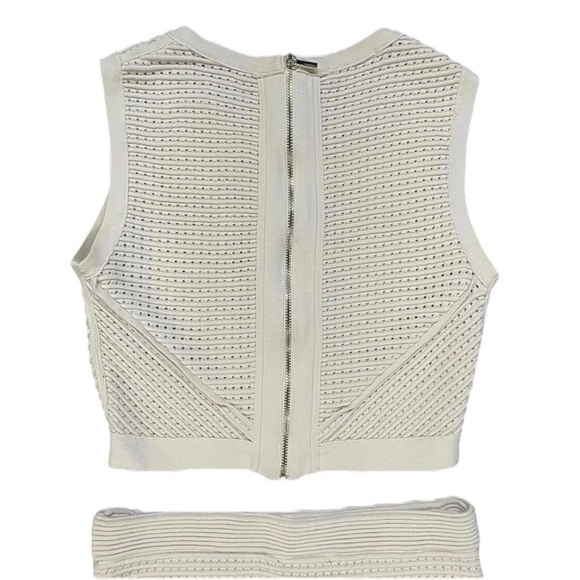 BEBE Beige Skirt Set Bandage 2 Piece Set Top Size Small Skirt Size Medium - Picture 4 of 12